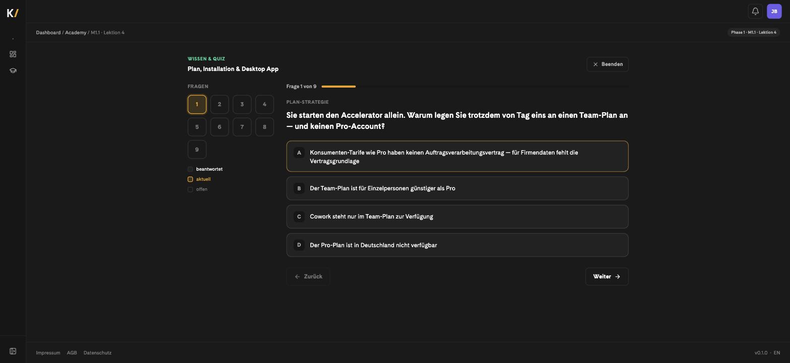 Interaktives Quiz zur Wissenssicherung nach einem Modul